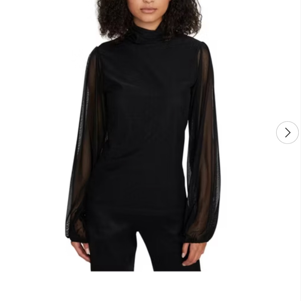 Sanctuary Black Mock Neck Top with Sheer Sleeves